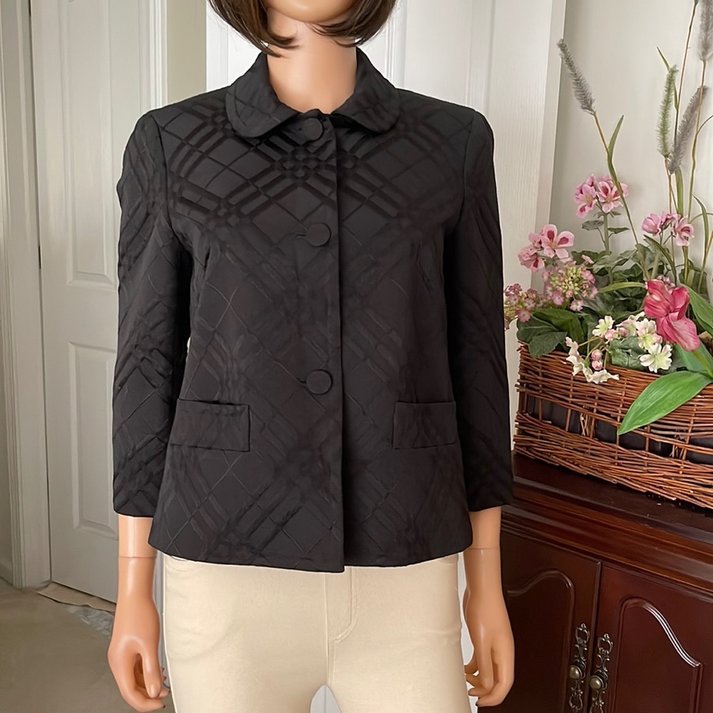 Talbots Black Quilted Pattern Cropped Jacket Peti… - image 2